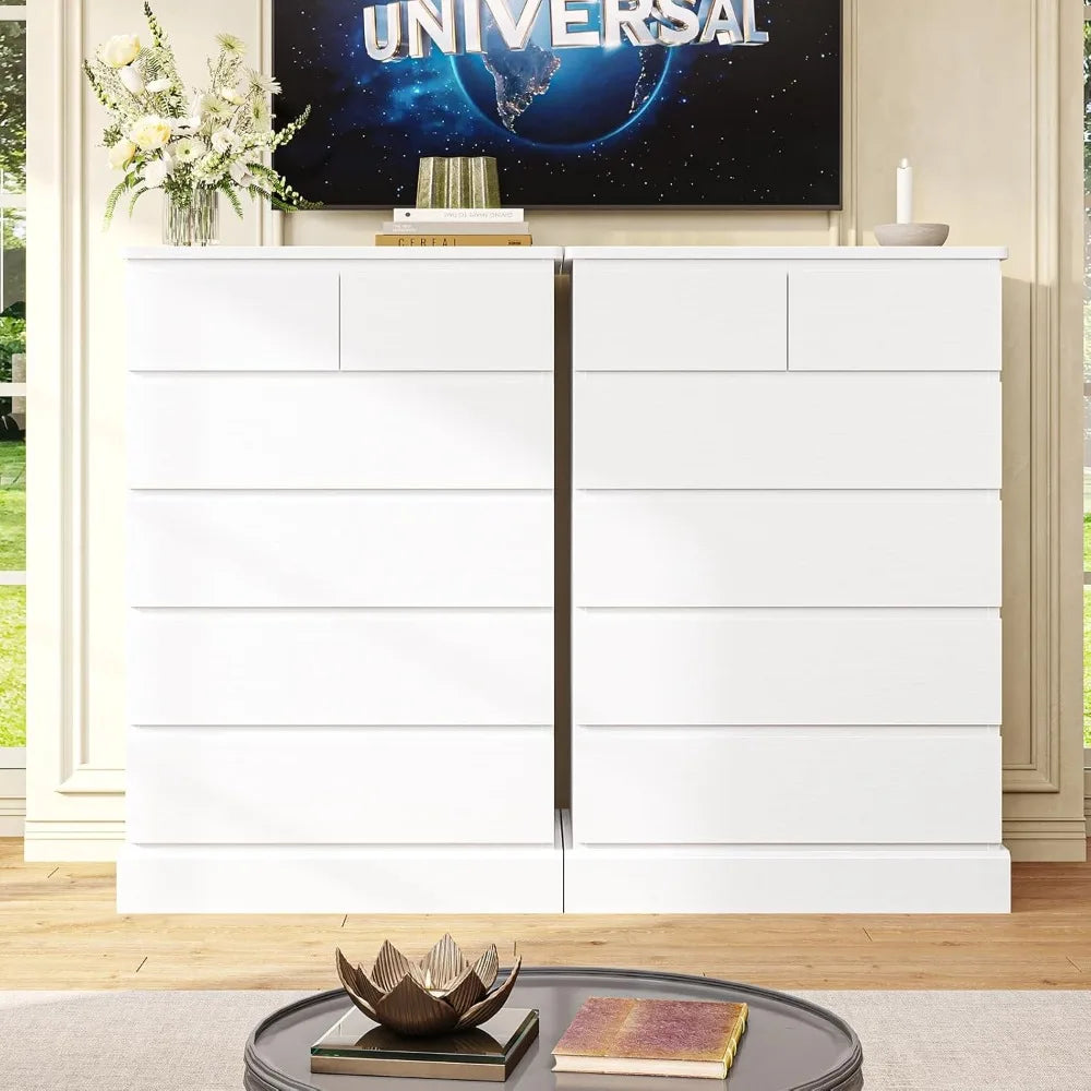White Tall Dresser with 6 Drawers, 43.9" Tall Dressers & Chests of Drawers, Modern Wood Closet Organizer and Storage