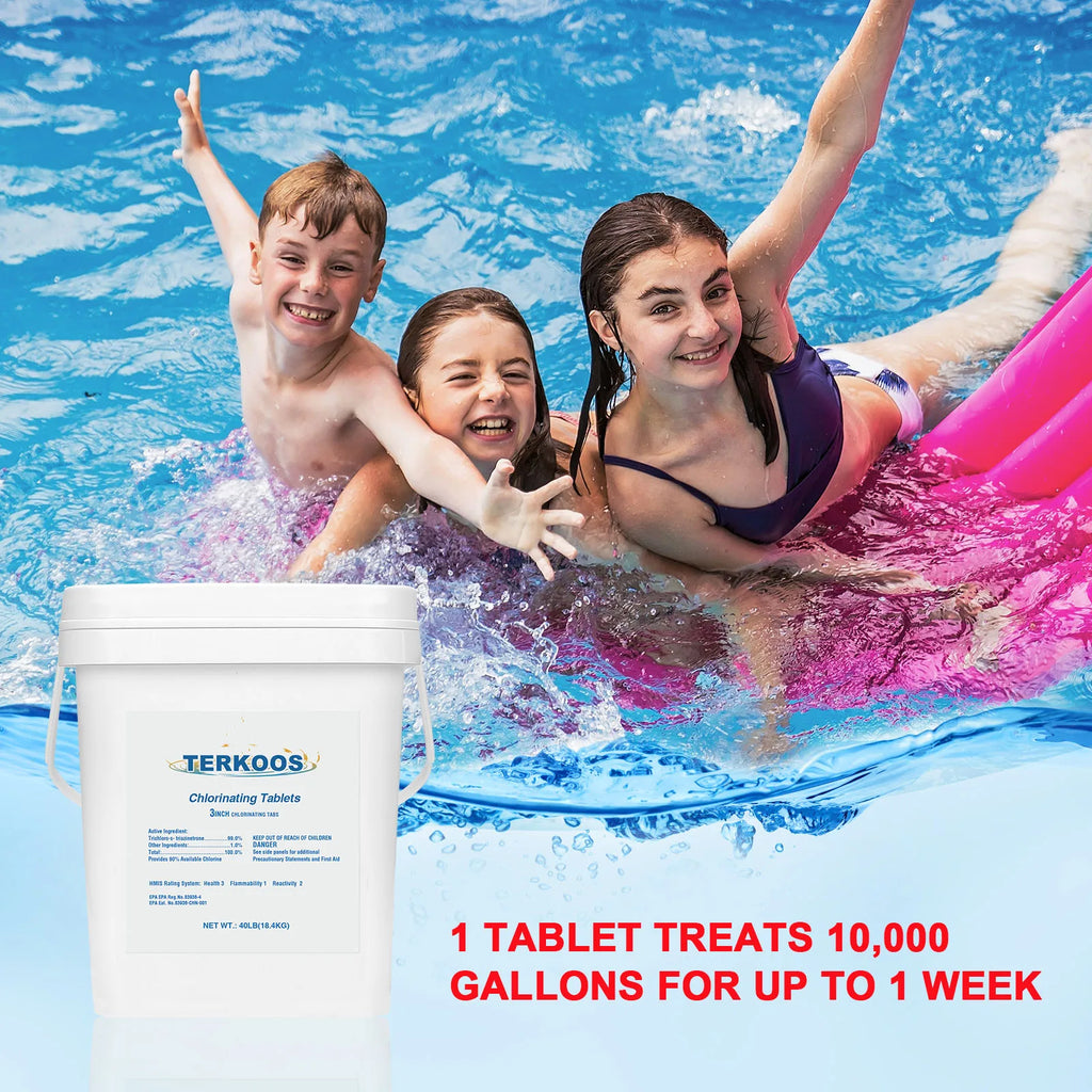 40LB Chlorine Tablets For Swimming Pools, Swimming Pool Water Purifier Dose Tablet Chlorine, Stabilized Chlorine Tablets