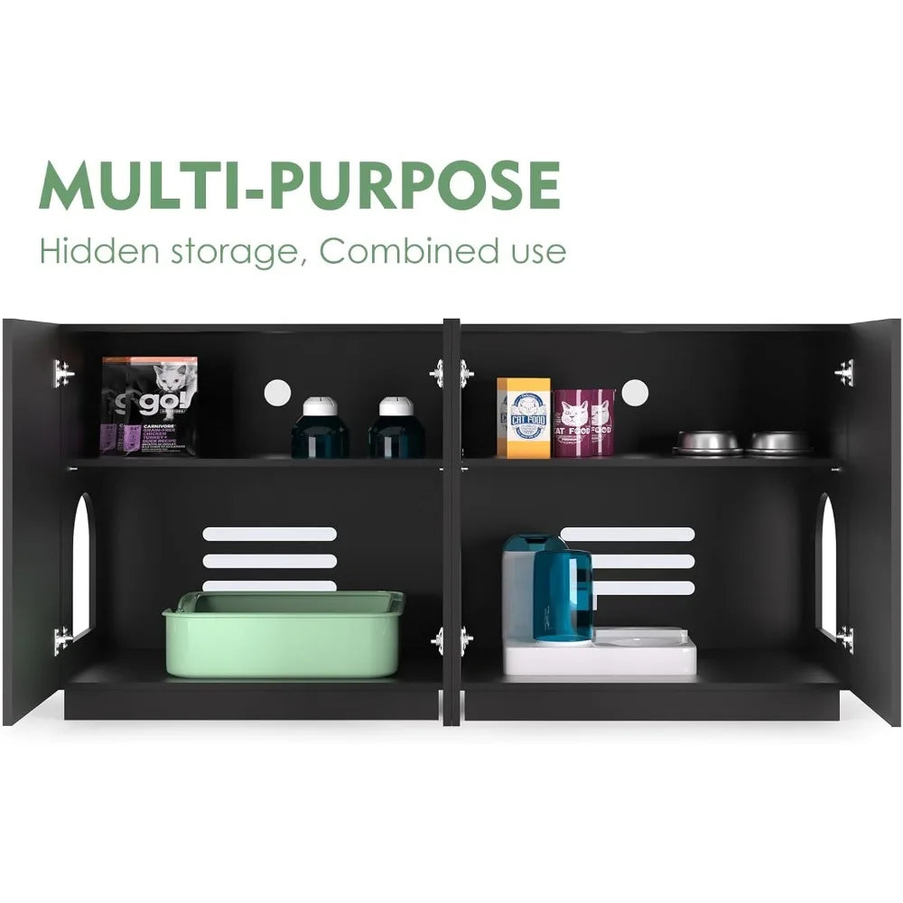Large/Tall Litter Box Enclosure, Modern Wooden Litter Box Furniture for XL Litterbox with Hidden Storage as Sideboard Cabinet