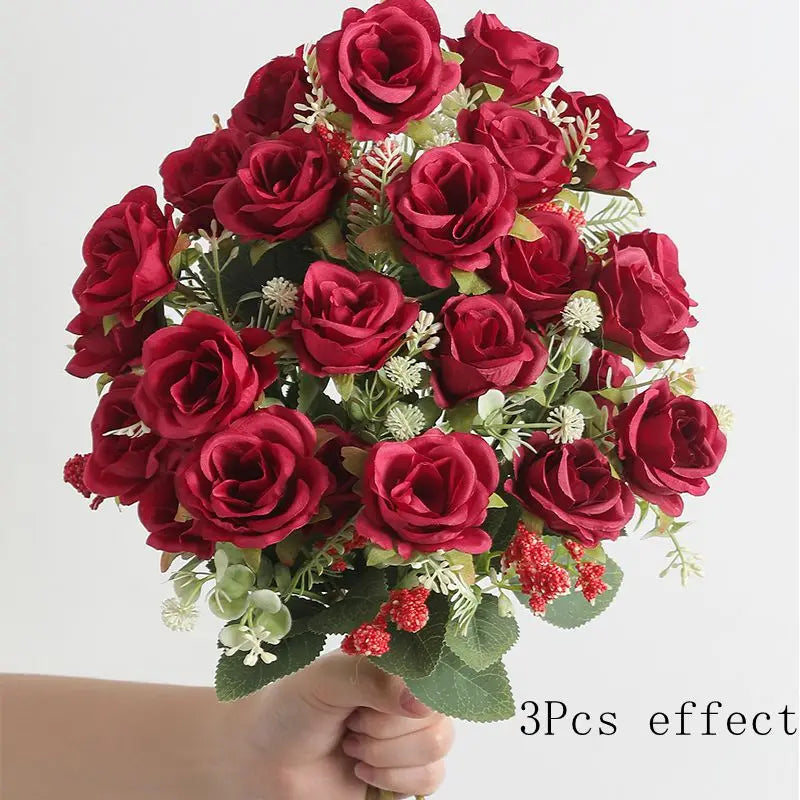 30cm Rose White Silk Bouquet/ Peony Artificial Flower/ 5 Big Head 4 Small Bud/ Wedding Brides/ Home Decoration Artificial Flower