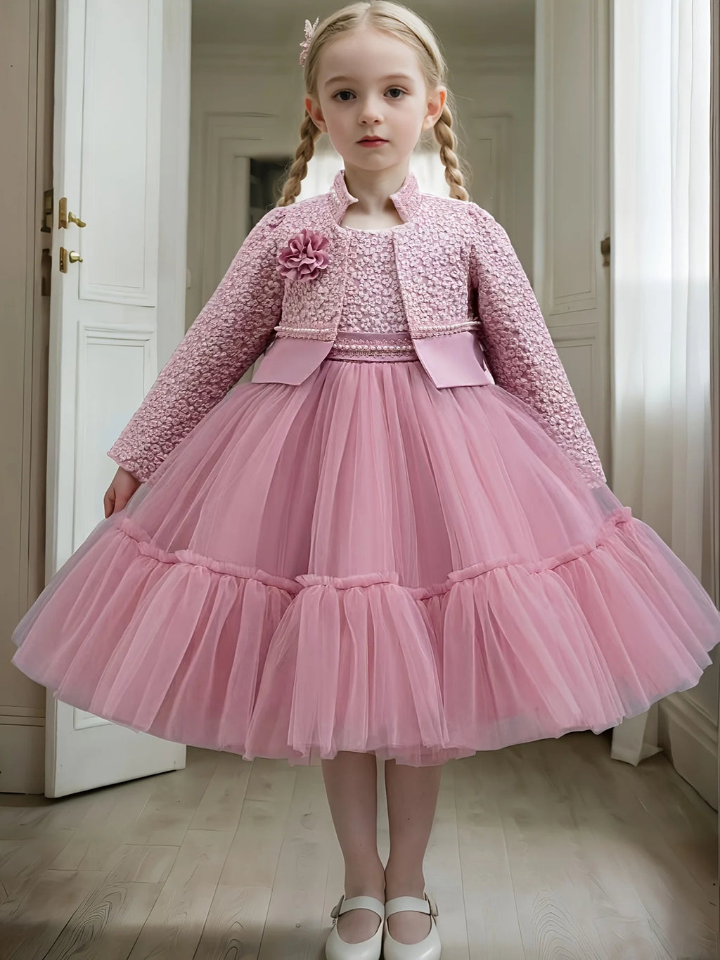 Girls Dress Set Spring Autumn Khaki Lotus Lace Fashion Children Clothes/ Cute Princess Dresses and Coat Outfits 2-8 Year