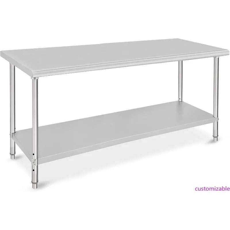Commercial Grade 72 x 30 Stainless Steel Prep Table with Adjustable Shelf and Wheels