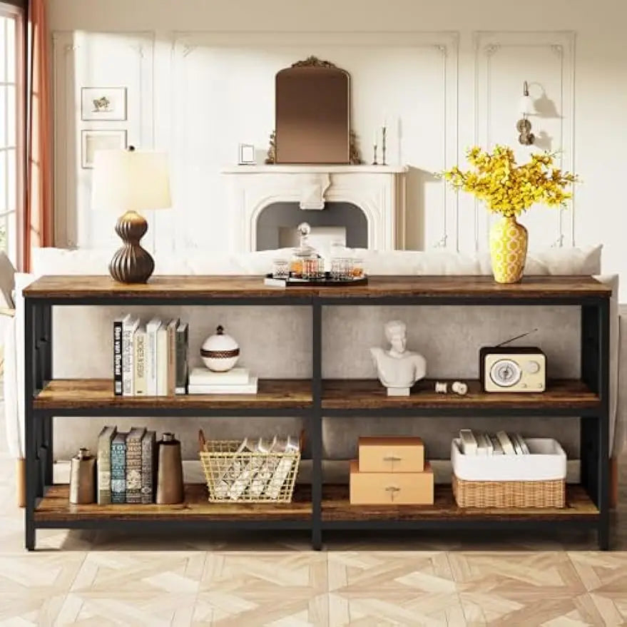 Console Table With Storage Shelves, 70.9" Industrial 3-Tier Sofa Table For Living Room, Long Foyer Table Entryway
