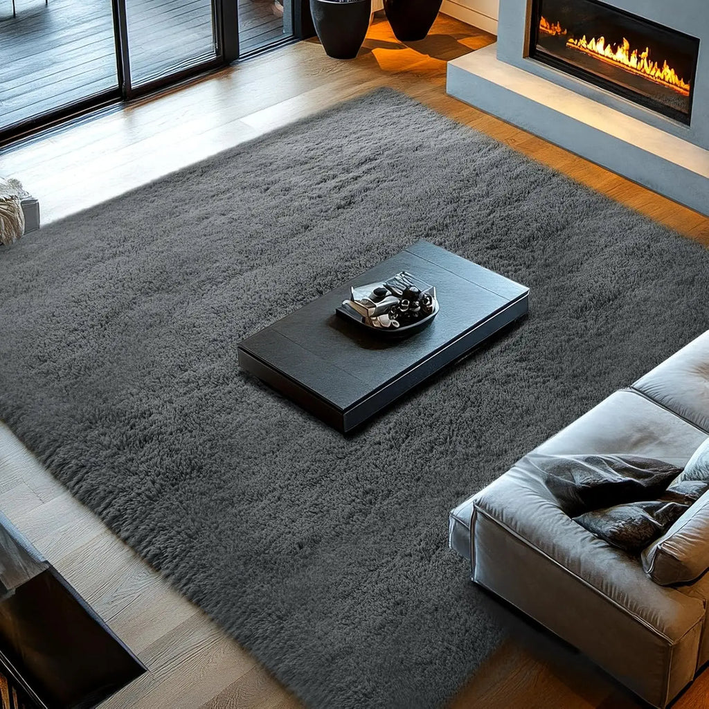 Large Shaggy Grey Area Rug 10'x14' - Super Soft Fluffy Carpet for Living Room, Bedroom, Non-Slip Memory Foam