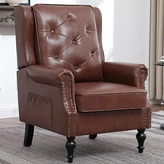 Accent Chair for Living Room, Mid Century Modern Wingback Armchair with High Back, Leather Upholstered Arm Chair