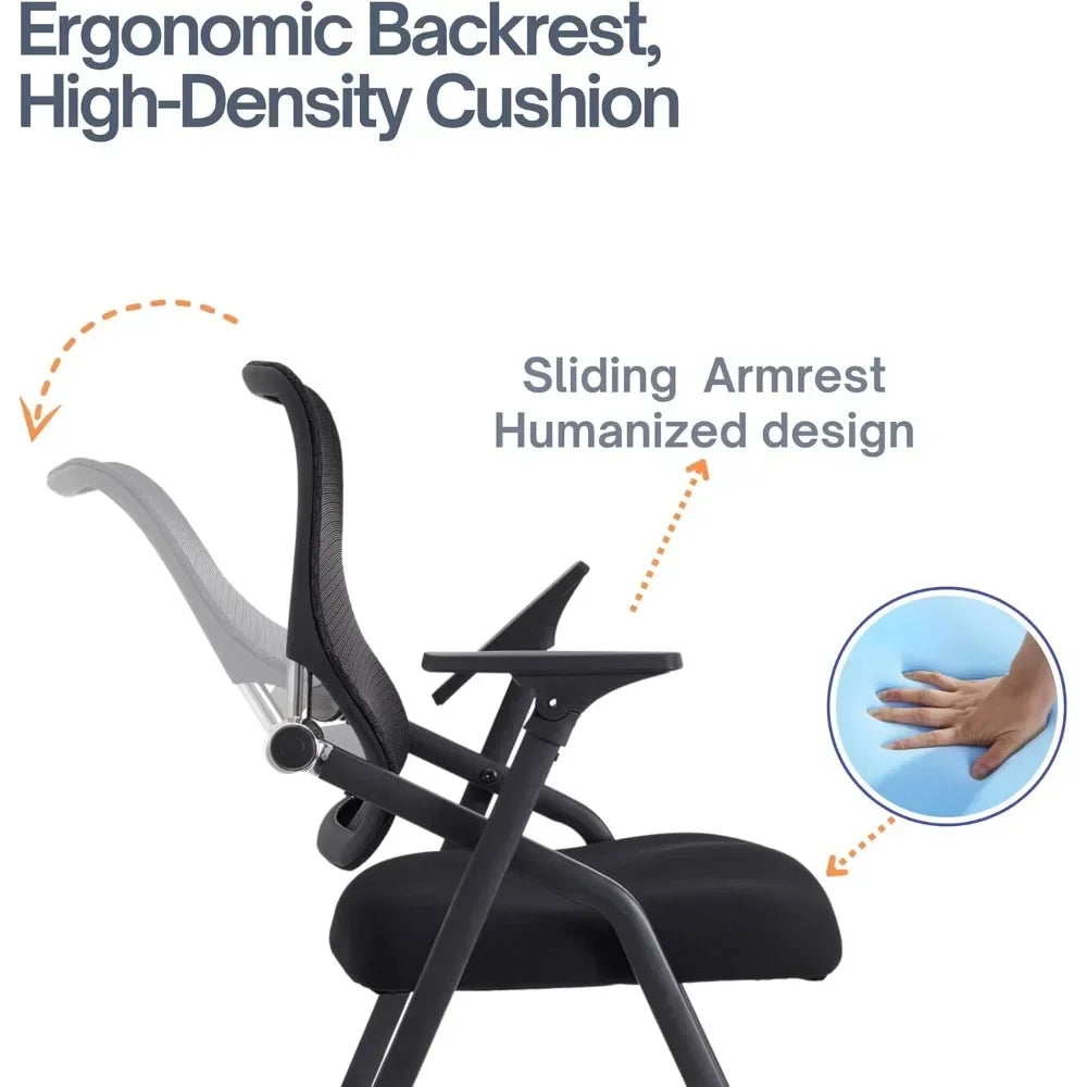 Updated Conference Room Chairs, Folding Office Desk Chair with Lumbar Support and Sliding Armrest with Casters, Stackable Office