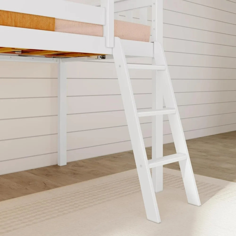Twin-Size Low Loft Bed with Slide and Ladder - Durable Solid Wood Children's Bedroom Furniture, Supports Up to 400 Pounds