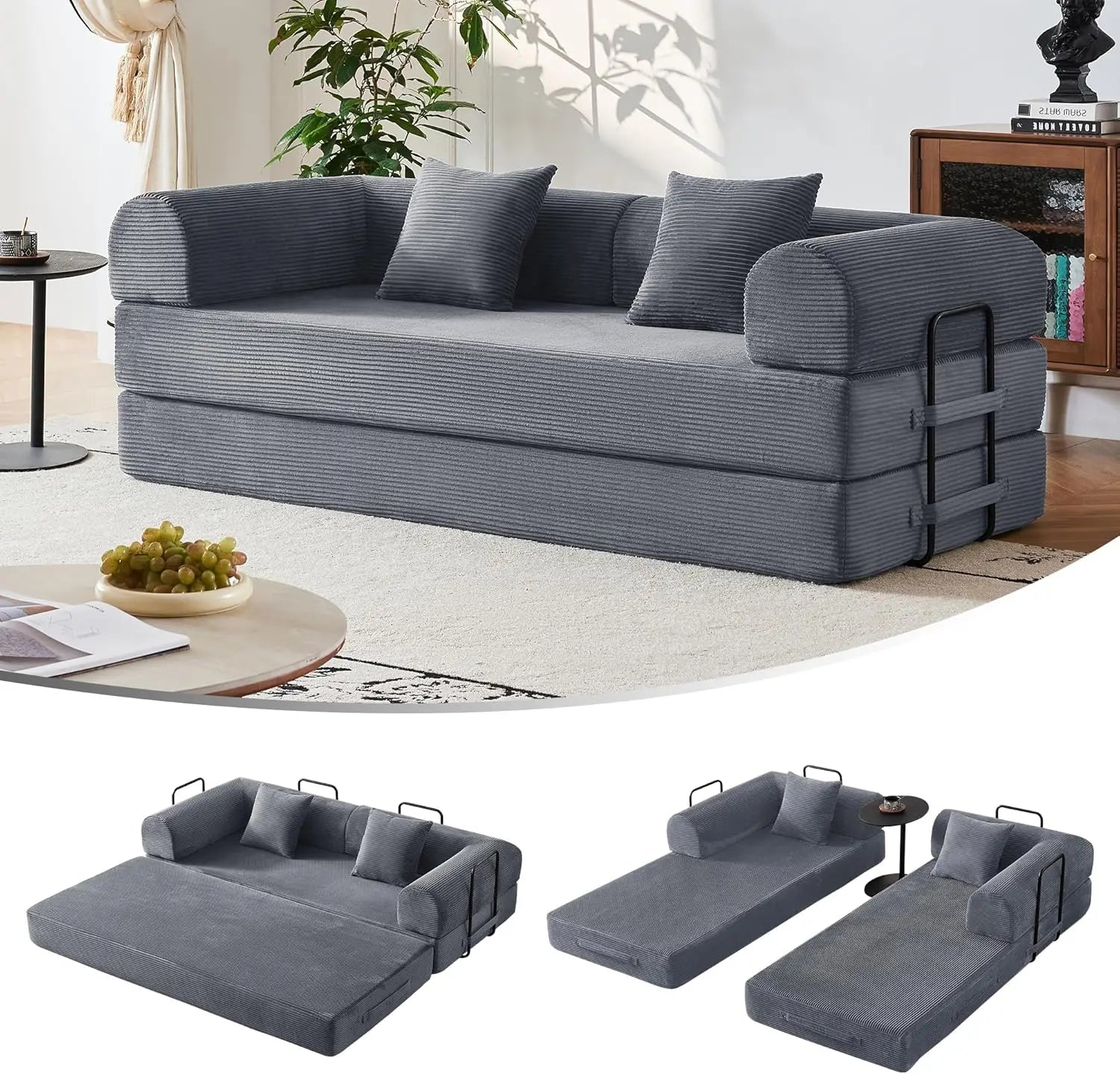 5-in-1 Convertible Sofa Bed | 79" Modular Sleeper with Fixed Frame & No Assembly | Boneless Compression & Pull Out Bed