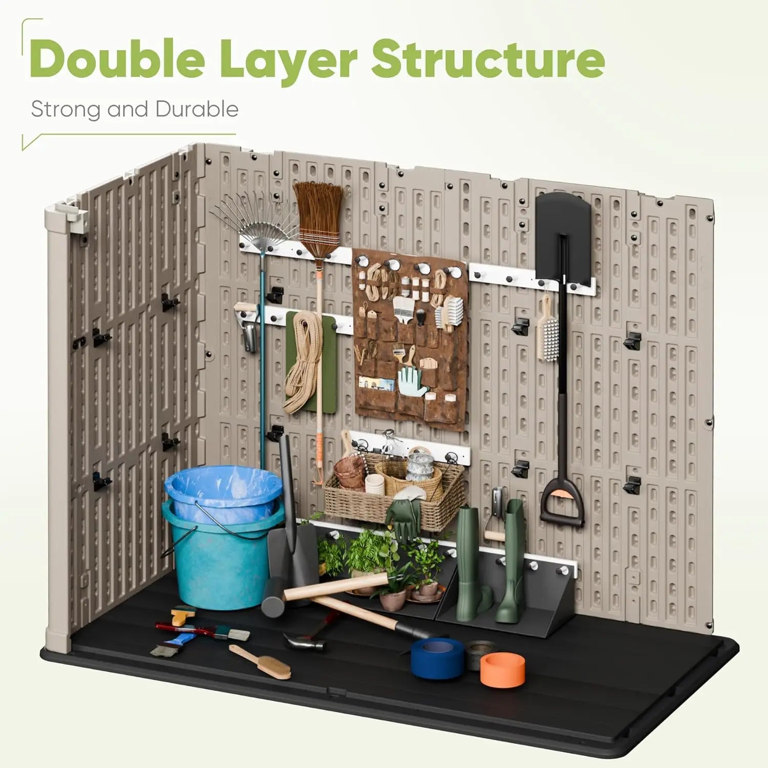 Outdoor Storage Cabinet 26 Cu Ft with Pad-Lockable Doors, Horizontal Storage Shed, Waterproof, Patio, Tools, Storage Box