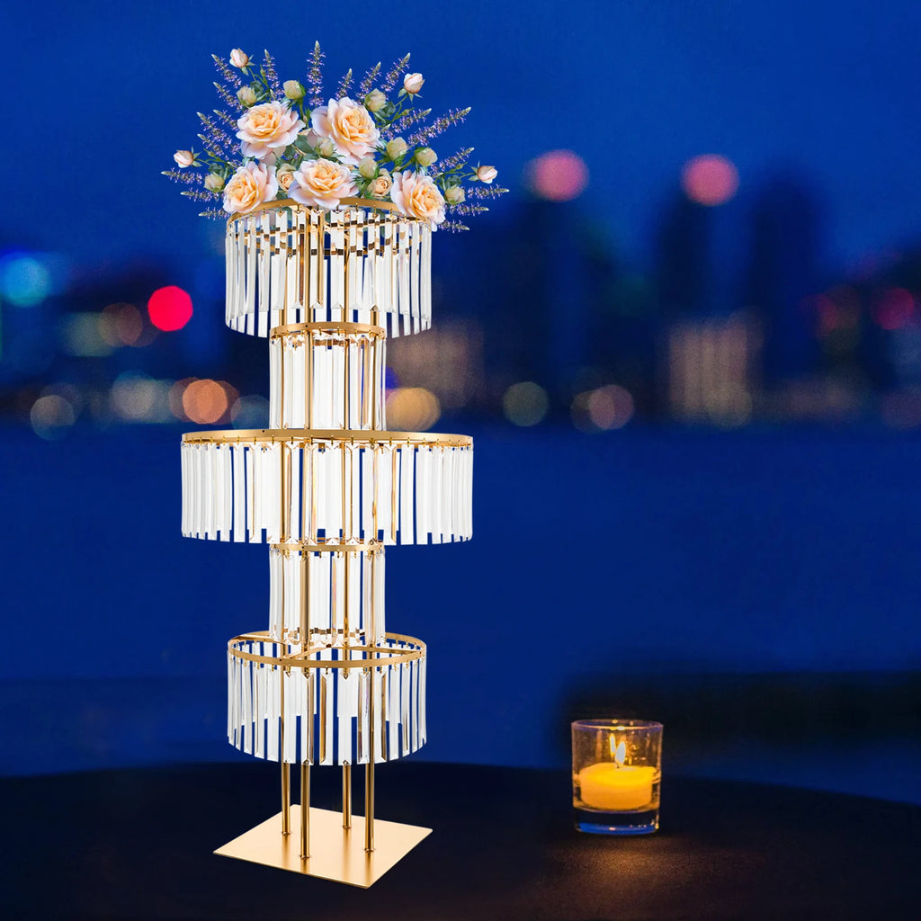 5 Tiers Crystal Flower Stand Gold/Silver 43.3 Inch Height Display Rack Aisle Guide Table Decoration Wedding Centerpiece/ Stand for Party Birthday Coffee Shop