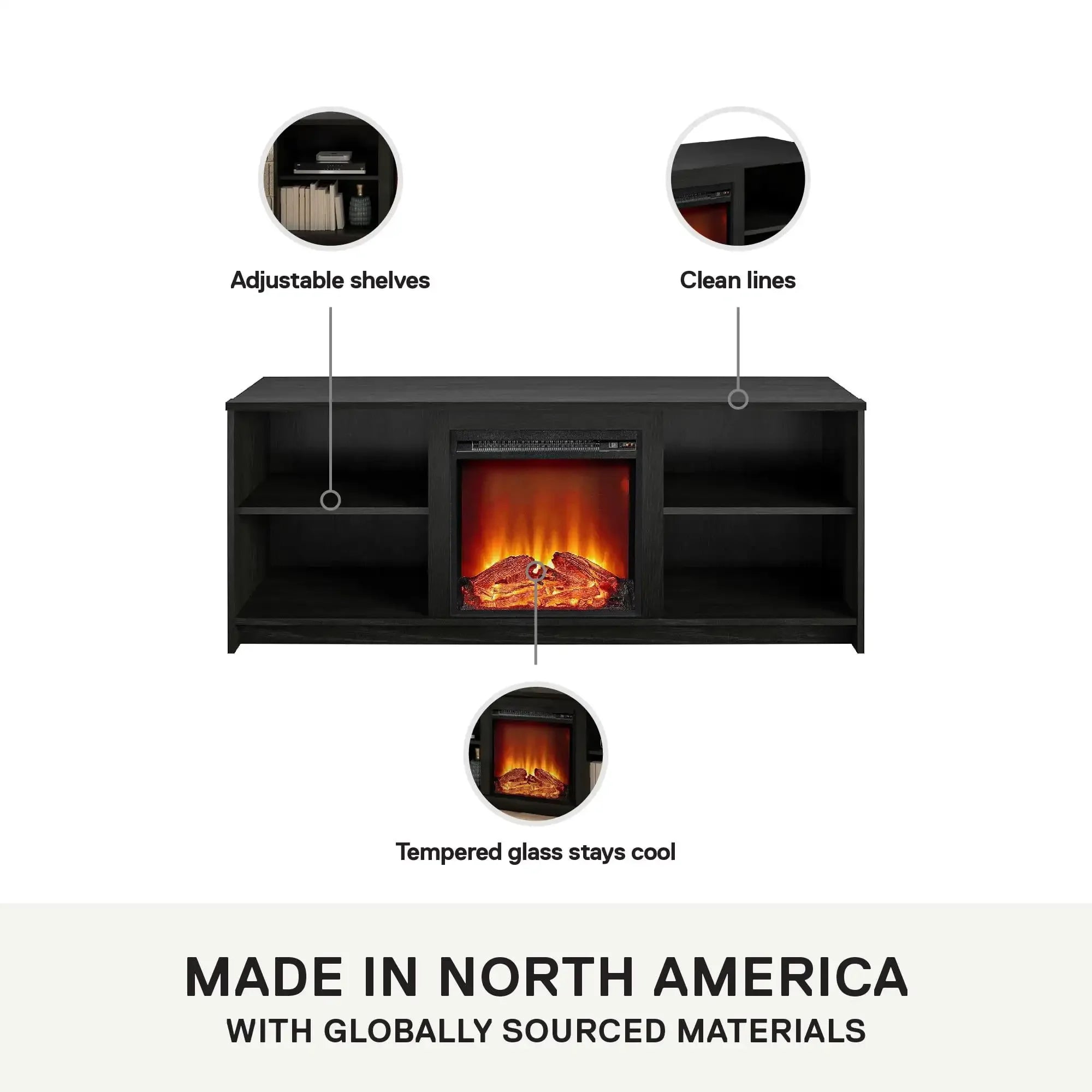 Fireplace TV Stand for TVs up to 65", Black Oak