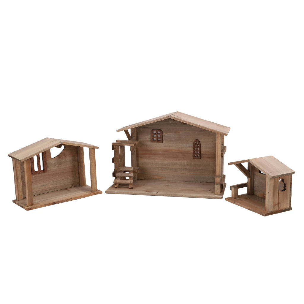 Wooden Christmas Stable Decor - Solid Wood Rustic Stackable House Ornament for Tabletop, Fireplace, Kitchen & Holiday DIY