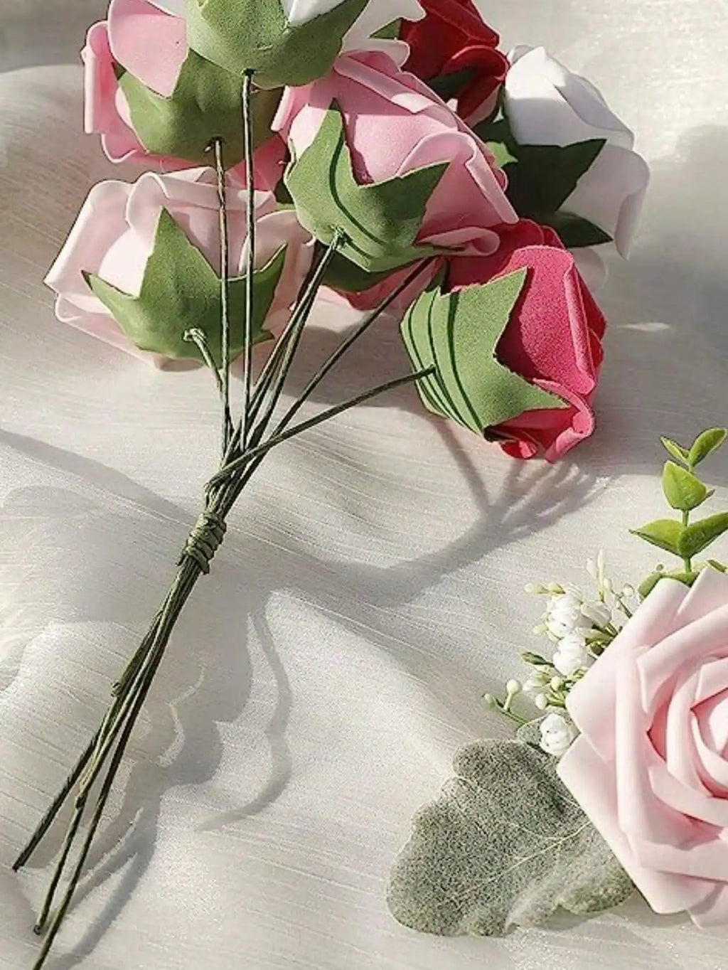 25pcs/Set Artificial Foam Rose Flowers/ Realistic Fake Roses/ Stem For DIY Wedding Bouquets /Centerpieces Bridal Shower/ Party/ Home Decorations