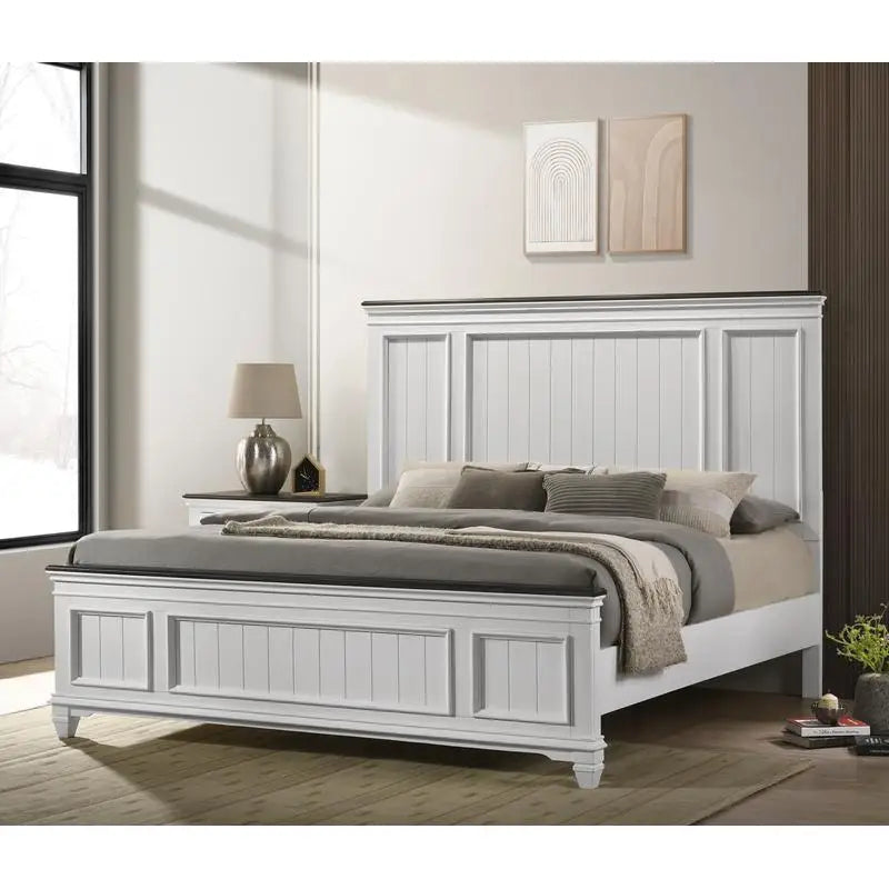 5-Piece Shiplap Panel King Bedroom Set with Bed, Dresser, Mirror, Nightstand, and Chest