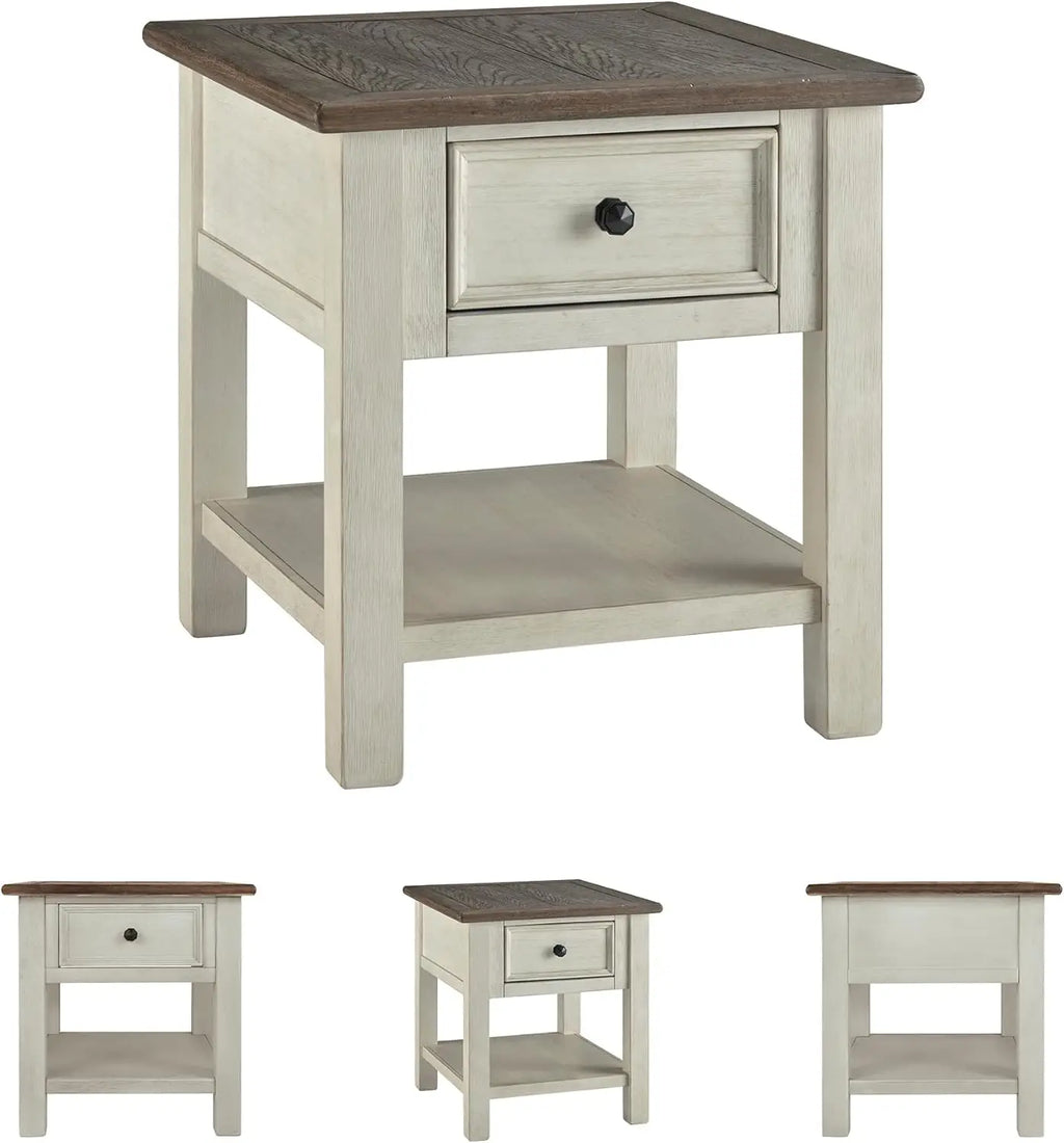 Farmhouse Square Two-Toned End Table, Antique Cream
