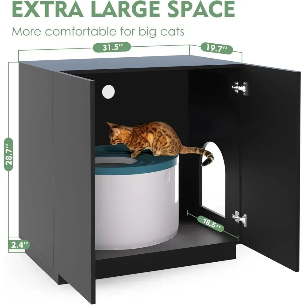 Large/Tall Litter Box Enclosure, Modern Wooden Litter Box Furniture for XL Litterbox with Hidden Storage as Sideboard Cabinet
