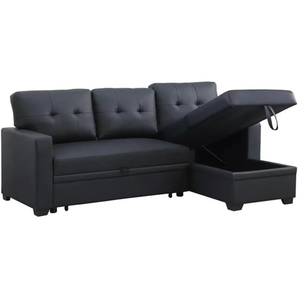 Reversible Polyester Sleeper Sofa with Convertible Storage, Chaise, and Tufted Cushions