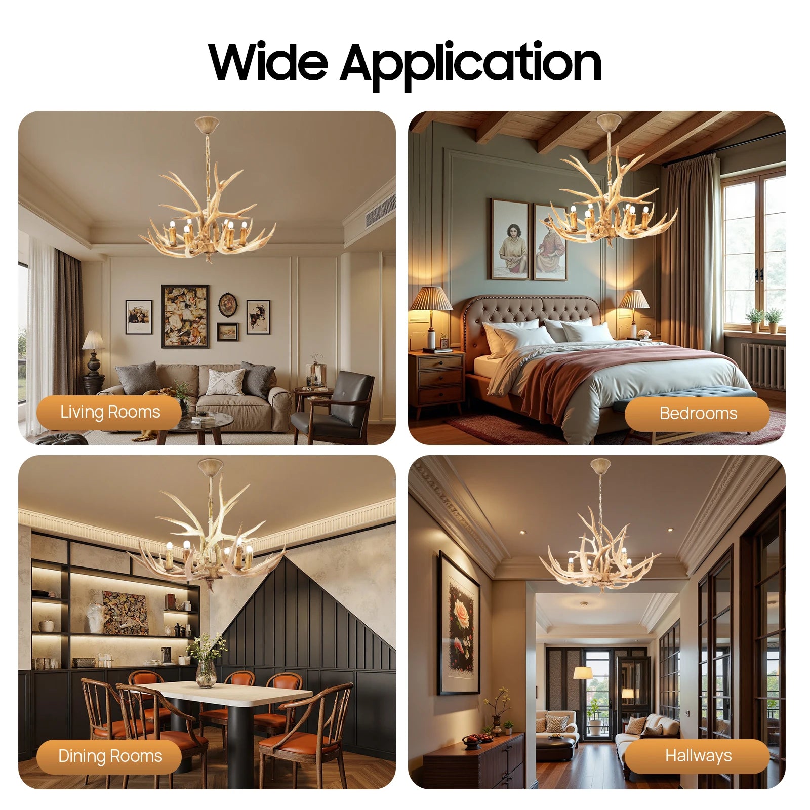 110V Resin Deer Antler Ceiling Light Retro Style/ Deer Chandelier 6 Lights for Dining /Room/ Kitchen /Hallway/ Bars /Hotels