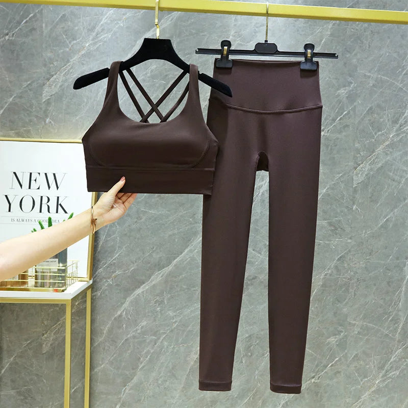 TRY TO BN Women's Tracksuit Yoga Set Fitness Leggings/ Sports Bra/ Naked Sportwear Breathable Workout Two Pieces Suit Gym Clothes