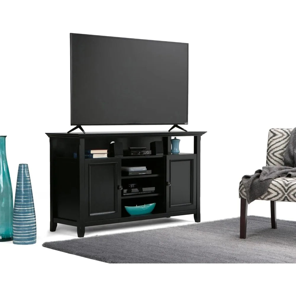 Solid Wood Universal TV Media Stand, 54 Inch Wide, Transitional, Living Room Entertainment Center, Storage Cabinet