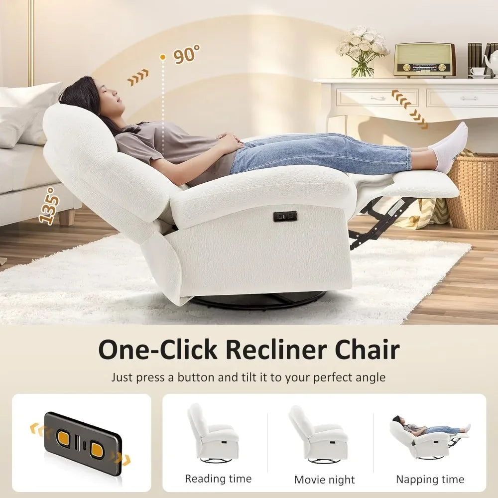 Power Recliner Chair with USB And Type-C Charging 270° Swivel Glider Rocker Electric Nursery Recliner for Living Room/ Bedroom