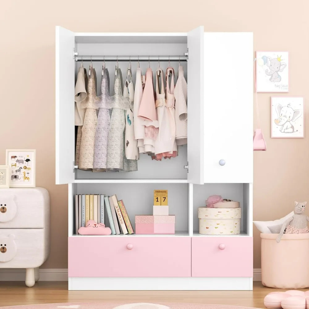 Freestanding Wooden Wardrobe with Adjustable Shelves and Drawers