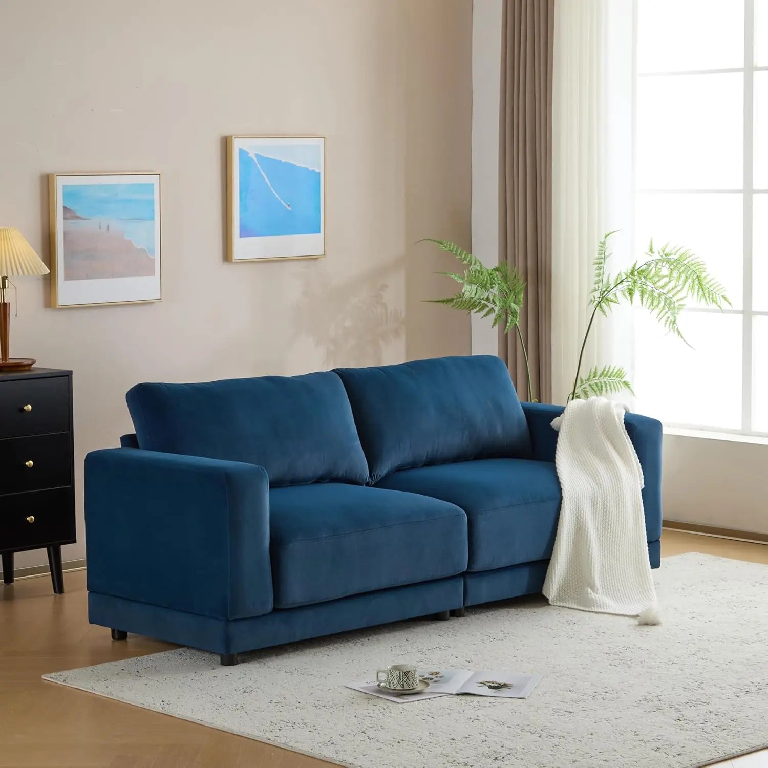 Modern 81" Square Arm Velvet 2-Seater Sofa with Wood Frame - Comfortable Loveseat
