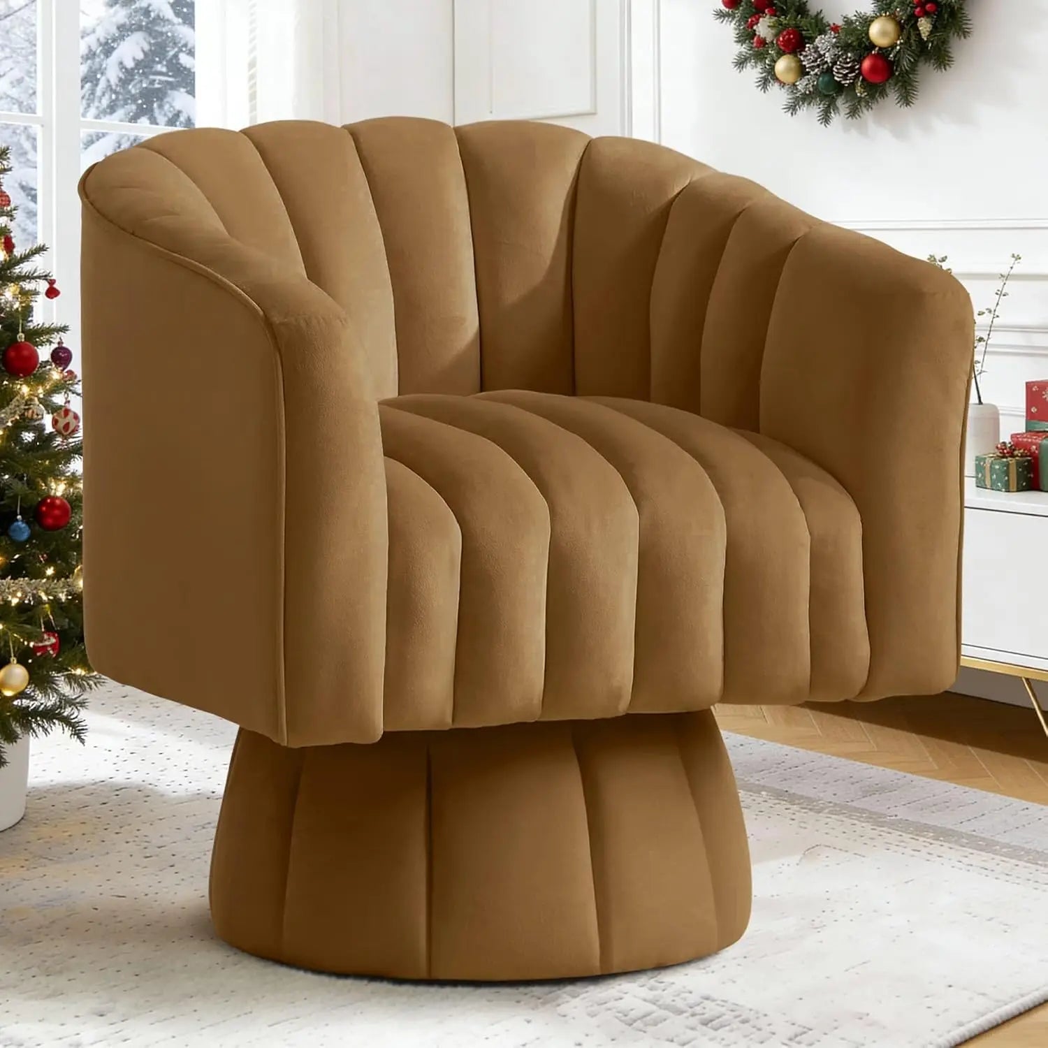 Swivel Accent Chair,360°Swivel Barrel Chairs, Mid-Century Chair with Wide Upholstered, Modern Velvet Fabric, Round, Customized
