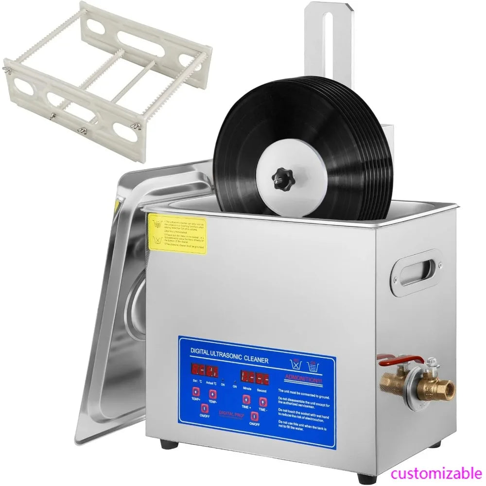 6L Ultrasonic Vinyl Cleaner for 7-12" Records, 8-Record Capacity, 180W Ultrasonic Cleaning Machine