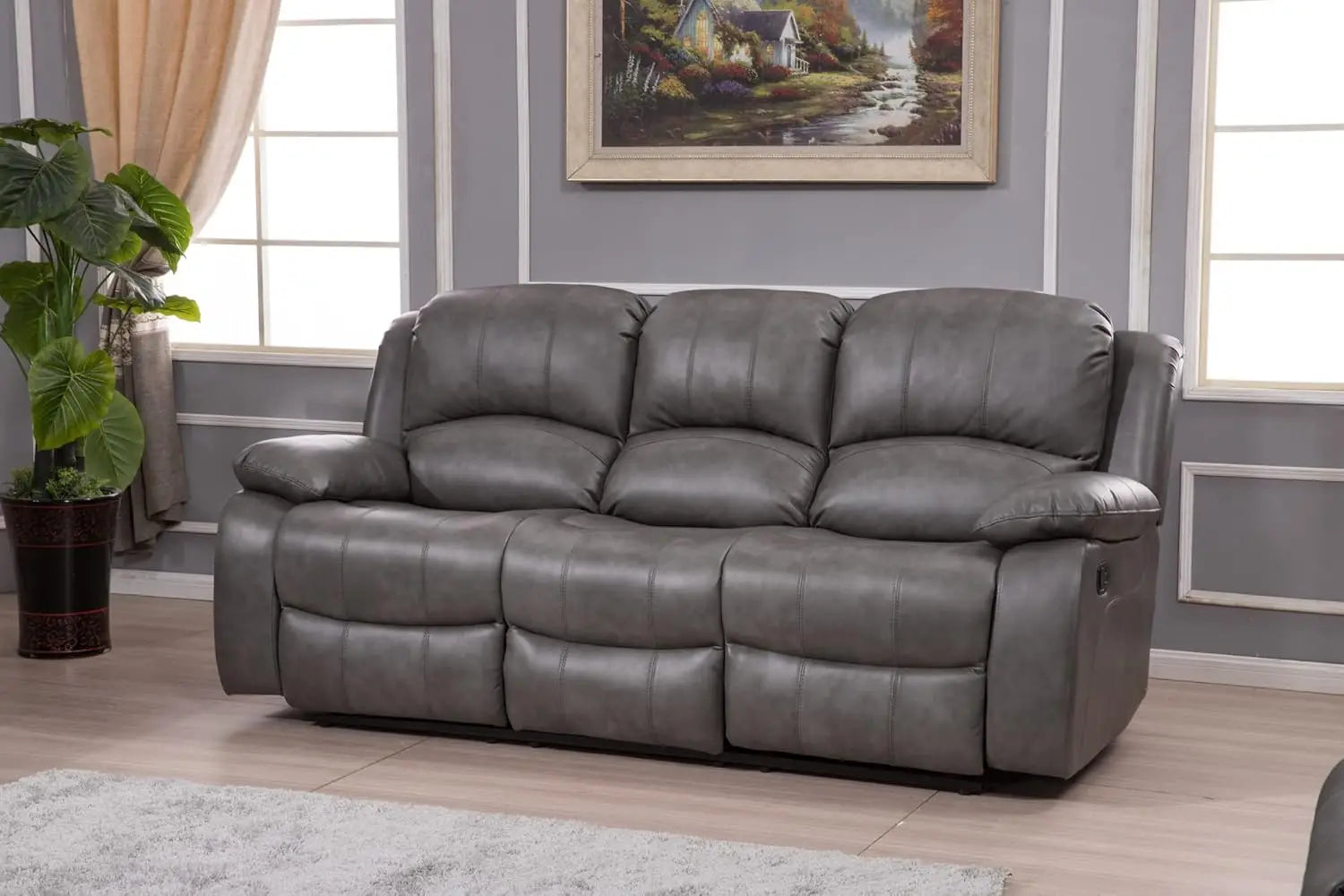 2PC Leather Air Reclining Sofa Loveseat Set Living Room Set 8018 Multiple Colors (Gray)
