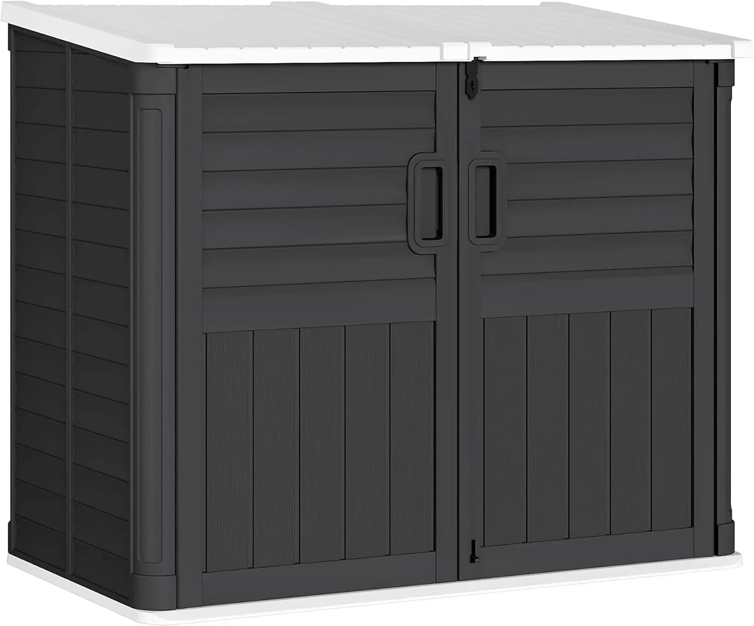 Outdoor Resin Shed, 34 Cubic Feet Horizontal Storage, Waterproof Box for Garden, Pool, and Waste Bin Storage