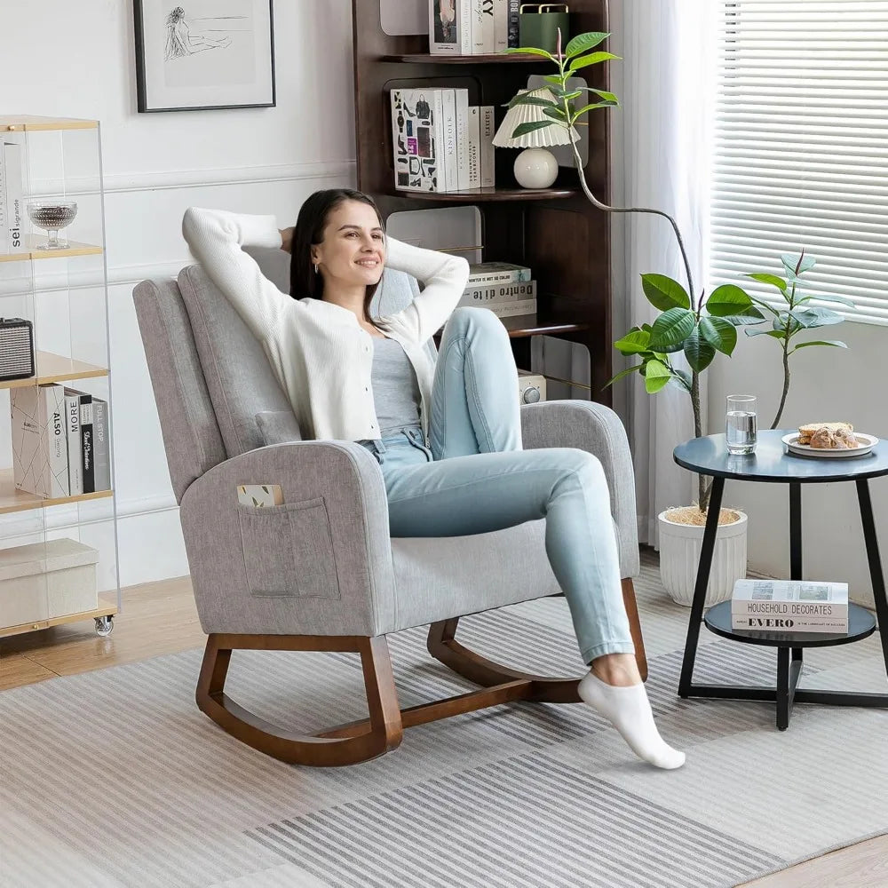 COCO DESIGN Rocking Chair Nursery Indoor with Thick Cushion, Modern Design for Living Room, Bedroom, Durable Wooden Frame