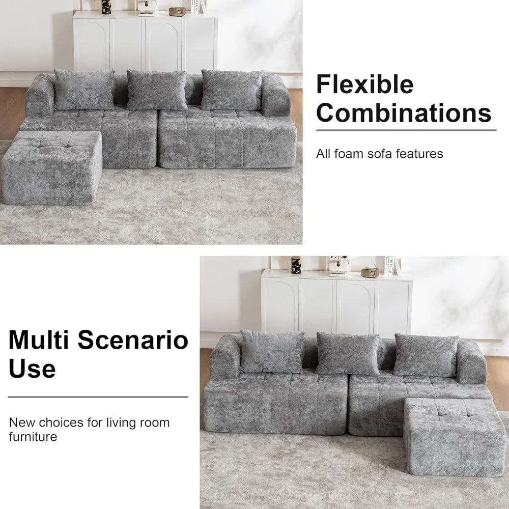 Contemporary Cloud-Inspired Modular Sectional Sofa, L-Shaped Couch with Plush Deep Seating and Ottoman