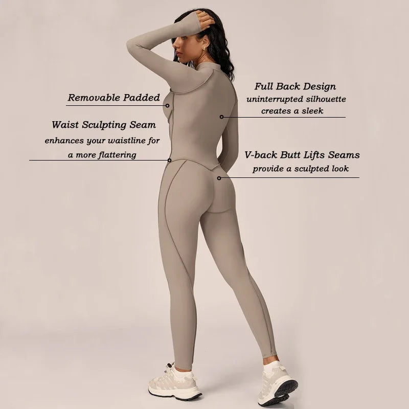 Women's Running Onesie Athletic Romper/ Pants, Long Sleeve, Zip Up Hiking Outfits, One Piece Workout Jumpsuit