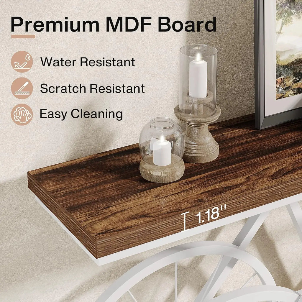 70.9-Inch Extra Long Console Table, Narrow Sofa Table with Bicycle Metal Base, Modern Industrial Entryway Table for Living Room