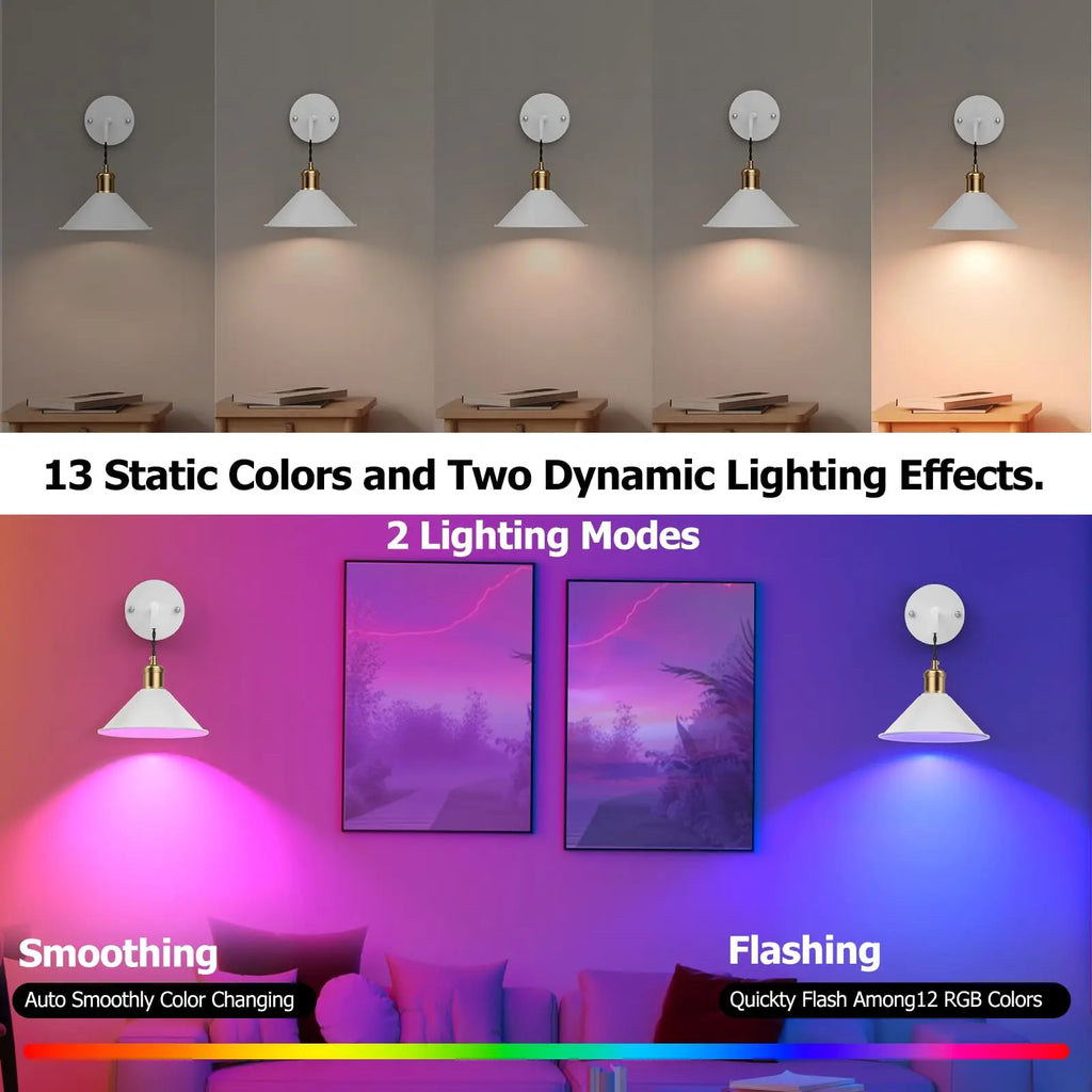 Set of 2 Battery-Operated Black Wall Sconces with Remote - Dimmable Warm & RGB Lighting for Bedrooms and Living Rooms!