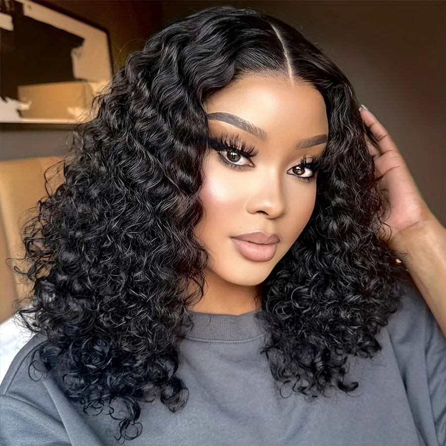 Deep Wave BOB Wig Human Hair 13x4 HD Curly Lace Front Wigs Human Hair Pre Plucked Wear And Go Glueless Short Curly Frontal BOB