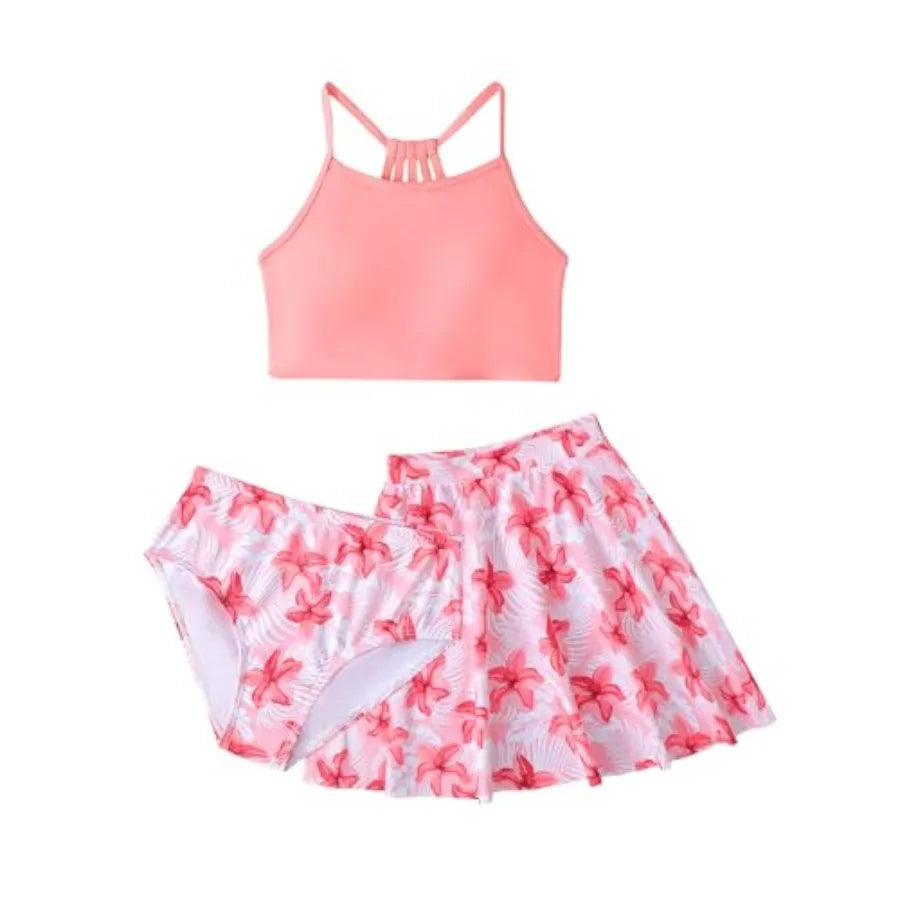 Mioglrie Girls Swimsuit 2 Pcs Bikini Set Tiered Ruffled Bathing Suit Floral Print Adjustable Straps Girls' Swimwear