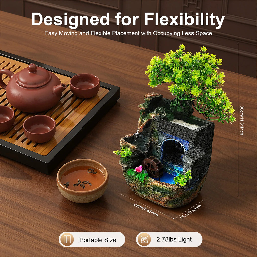 Tabletop Fountain Ornament, Tabletop Fountain, Flowing Water Resin Decor, Imitation Rock Bonsai, Durable Desktop Water Feature, Nature Style, 110V US Plug, Indoor /Office/ Living Room Decoration, Hand-Carved Simulation Plant