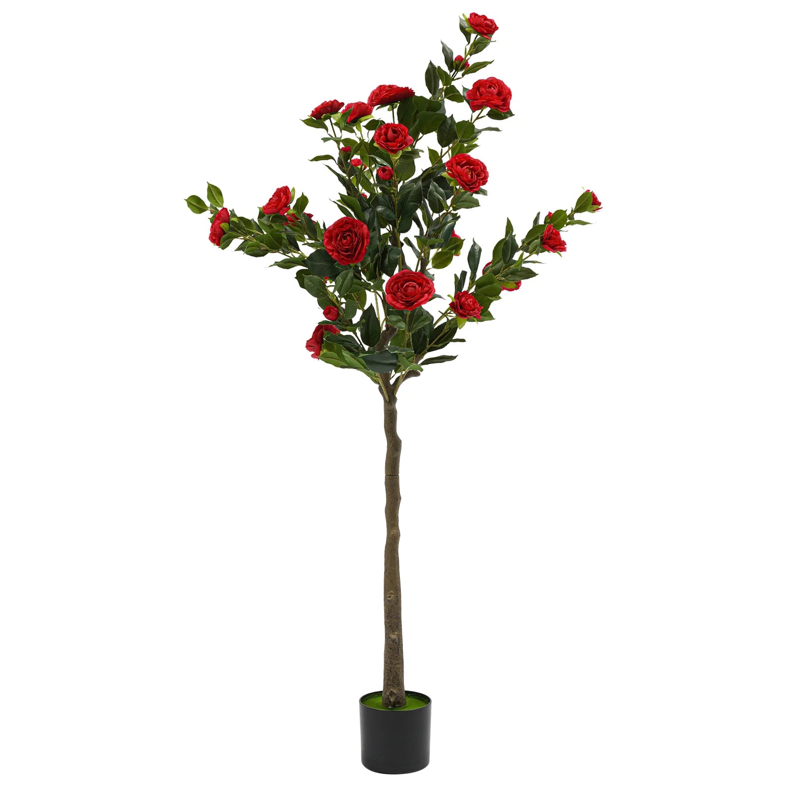 Simulated Tree Camellia Plant In Pot/ Lifelike Trunk/ Red Artificial Camellia Trees for Balconies/Shopping Malls/Exhibitions