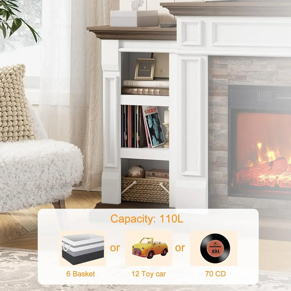 72" Electric Fireplace with Mantel, Fireplace TV Stand for TVs Up to 80", Farmhouse Entertainment Center