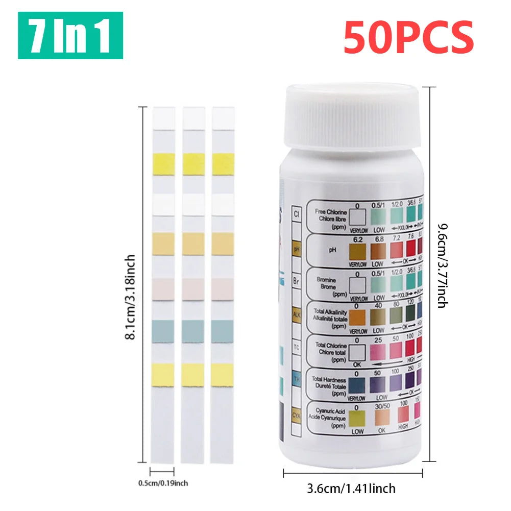 50/100PCS 3/5/6/7 in 1 Water Quality Test Paper/ Swimming Pool PH Test Strips/ Multipurpose Aquarium Test Strips for Fish Tank