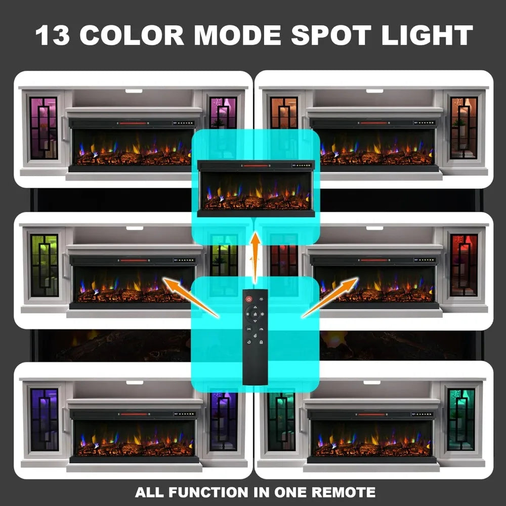 Modern 75" Electric Fireplace TV Stand 3-Sided Glass LED Media Entertainment Center Console Table for TVs up to 80/85"