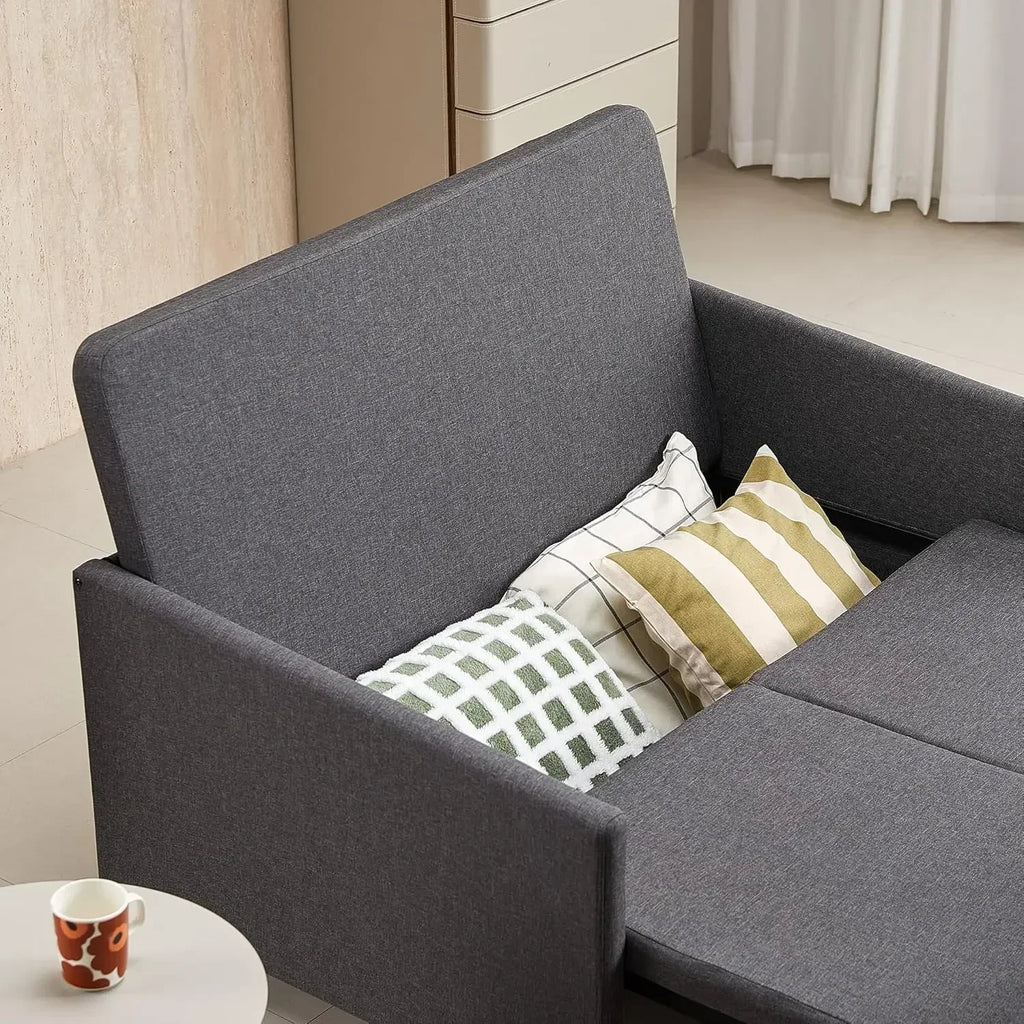 3-in-1 Convertible Sleeper Loveseat Sofa Couch with Pullout Bed and Storage for Living Room, Bedroom, Balcony, RV, Dark Gray