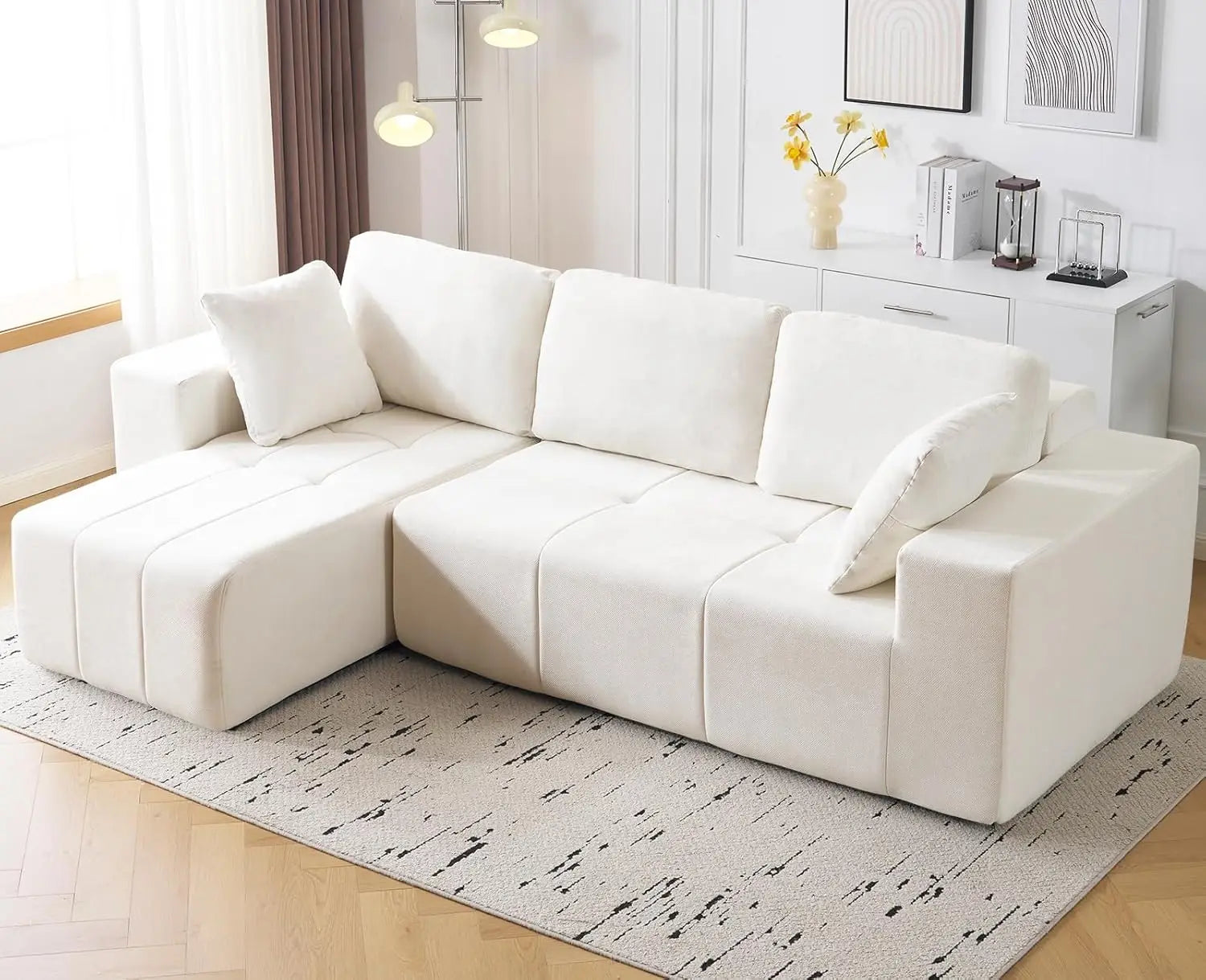 Cloud Modular Sectional Couch 105 Inch Chenille Boneless Couches Deep Seat Upholstered L-Shape Sofa with Chaise Customized