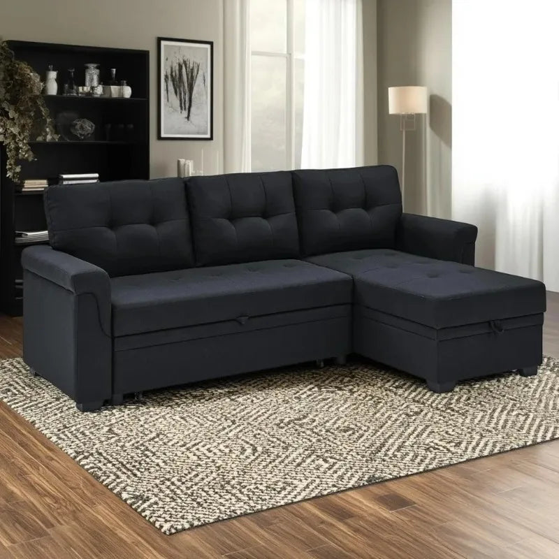 Modern 86" L-Shaped Sectional Sofa with Reversible Chaise, Storage, and Pull-Out Sleeper Bed for Living Rooms and Apartments