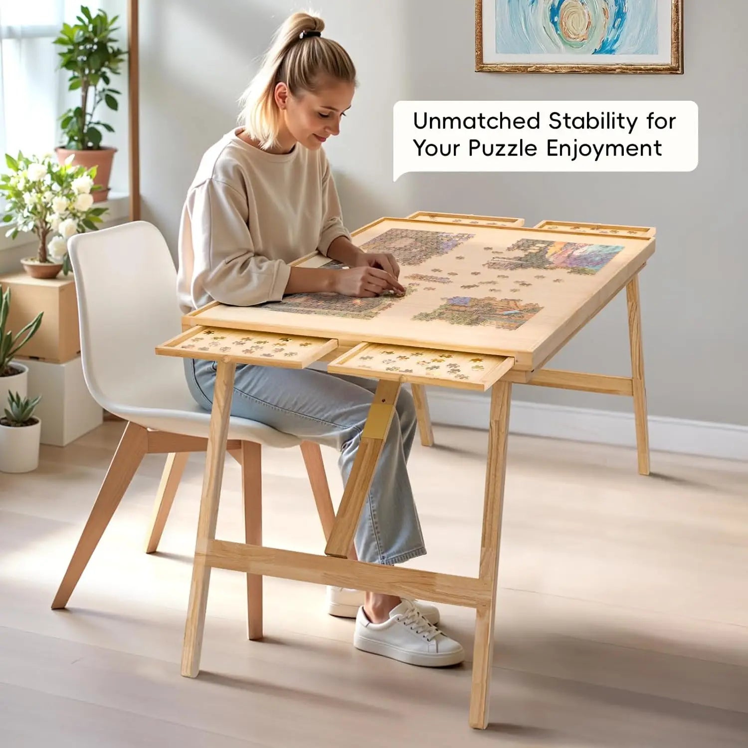 27.6" H Tall 2000 Piece Puzzle Table with Legs, 41" W x 28.5" D Large Wood Folding Jigsaw Puzzle Board with Cover for Adults