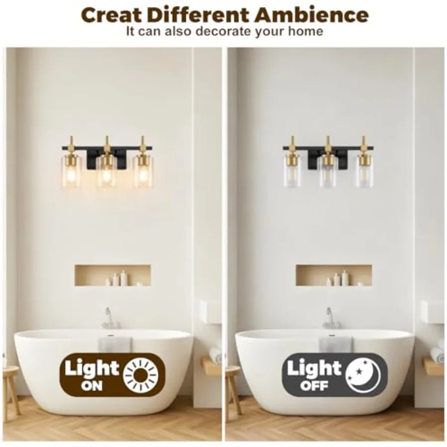 3-Light Bathroom Light Fixtures, Vanity Lights for Bathroom with Textured Glass Shade, Modern Vanity Wall Lighting Over Mirror,