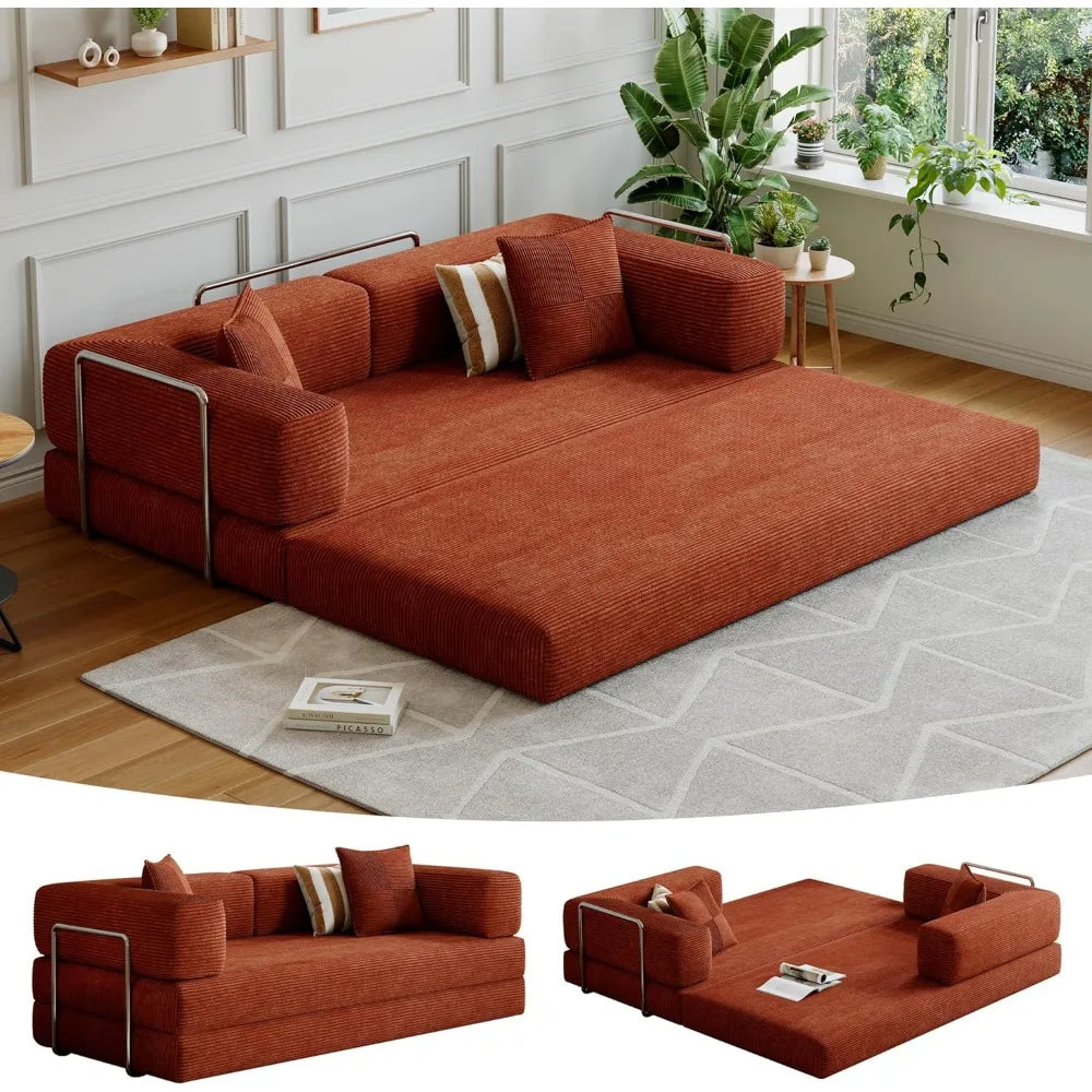 Compressed Sleeper Sofa Bed, Convertible Floor Boneless Couch, Comfy Pillow, Modular Modern Corduroy Sofa for Living Room Bed.