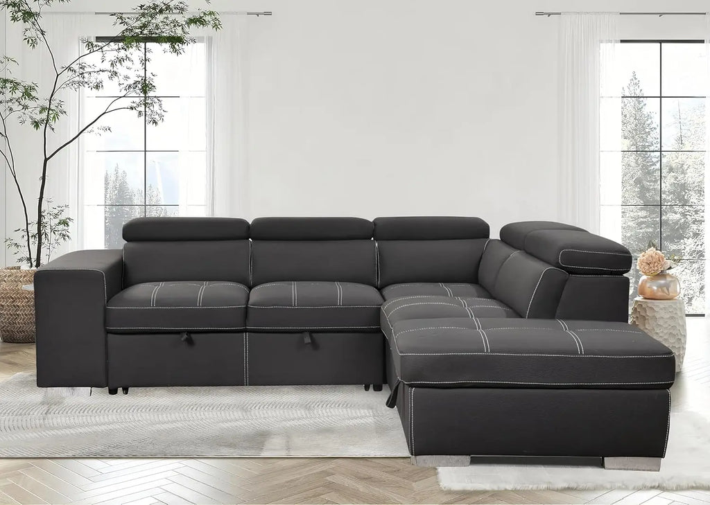 Microfiber Sectional Sleeper Sofa Couch Pull Out Bed with Right Facing Chaise, 5 Seats L Shaped Sectional Sofa Couch